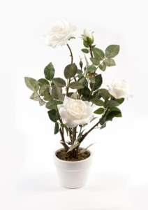 Kunstblume Kunst Blume künstliche weiße Rose im Topf  