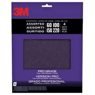 3M Pro Grade Assorted Grit Size Sandpaper Sheets (4 Pack) 25200NA at 