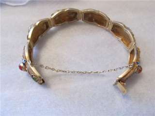 Vintage Chinese Carnelian Cabochons Gold Filigree Bracelet  