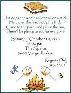Campfire, Smore, Marshmallow Birthday Party Invitations  