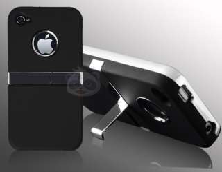 Deluxe Black Hard Case Chrome Cover Stand Rubberized Clip for iPhone 