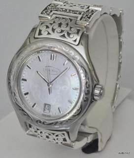 New LOIS HILL Womens XL Round White Scroll Mixed Link Watch W@W 