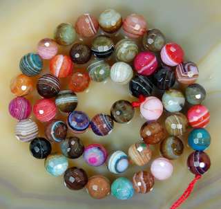 8mm Faceted Colorful Striated Agate Round Beads 15  