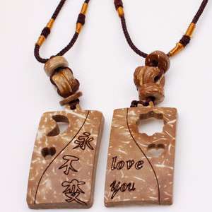 Pair Coconut Carved Sun Moon Lover Couple 18 Necklace  