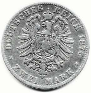 GERMAN STATES PRUSSIA 2 MARK 1876 C SILVER   KM#506  