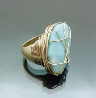 Vintage Beautiful Natural cut Turquoise Stone Brassy Metal Tangled 