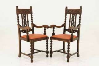   Antique Scottish Carved Oak Barley Twist Throne, Dining Chairs  