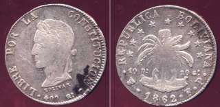 BOLIVIA COIN 8 SOLES 1862 F.P VF+  