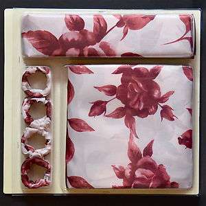 MATCHING BATH SET Burgundy Flowers Window Curtain/Fabric Shower 