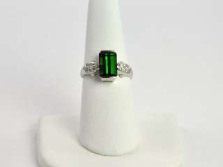 Lovely 14k White Gold Ring with 2.5 Carat Green Tourmaline and Diamond 