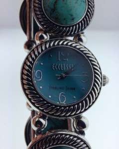 ECCLISSI STERLING SILVER AND TURQUOISE BEADED STRETCH BRACELET WATCH 