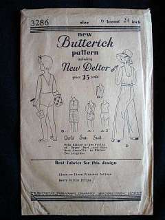 Vintage Pattern Butterick #3286 Girls’ Sun Suit 1930S  