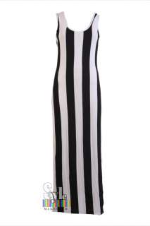   Striped Dress Monochrome BLACK WHITE VERTICAL STRIPE LONG MAXI 8 14