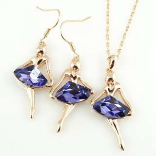 18KGP Ballet Girl Crystal Necklace Earrings SET 13 0016  