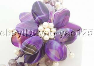 Stunning Purple Fluorite&Agate Flower&Crystal Necklace  