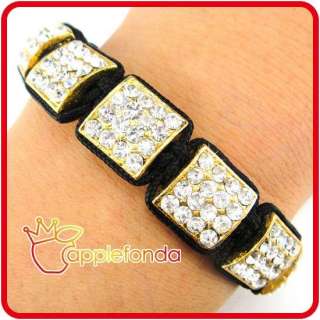 Z117 Square Shamballa 13mm Crystal Gold Plated Pave Beads Bracelet 
