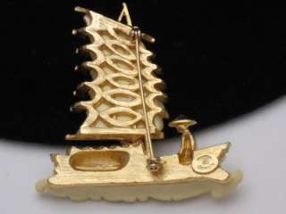   CARNEGIE Brooch Pin Oriental Asian Carved Junk Boat BOOK PC  