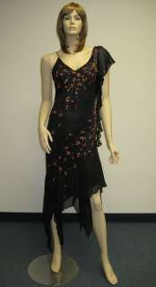 Sue Wong Designer Dress 6 Gown Cocktail Evening Black Beaded Red Roses 