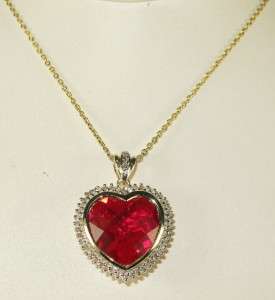   14K Gold/925 Sterling Silver 8.25ct Ruby & Genuine Diamond Necklace 8g