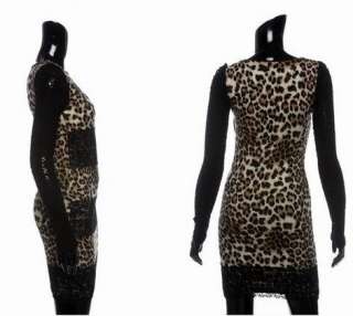   Womens Lepard Dress Lace Long Sleeve Clubwear Party Clothing  