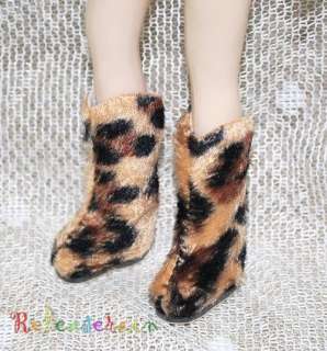 Blythe Pullip Shoes Fur Brown/Black Leopard Boots  