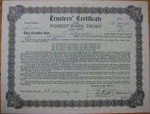 1931 Stock Certificate Forest Park Trust Lima, Ohio OH  