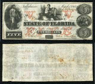 March 1, 1863 State of Florida Tallahassee 5 Dollars CR 16  