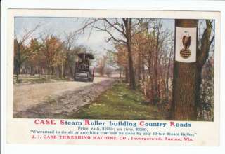 CASE Steam Roller JI Case Threshing Machine Ad Old Postcard Vintage 