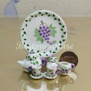 Grape Coffee Tea set Cup Dollhouse Miniature Ceramic  