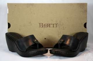 BORN Tweet Slip On Black F/G Wedge Heels Womens Sandals Shoes New size 