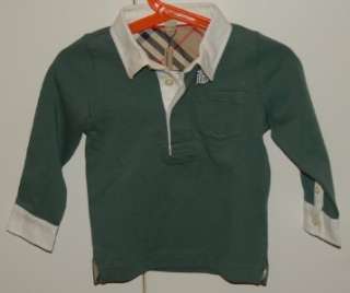 NWT Burberry Baby Boy Infant Green Long Sleeve Polo Shirt 18m / 85cm