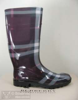 NIB BURBERRY Check Print Tall Rain Boot Purple EU 41/US 11 BRAND NEW 