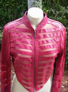 BEBE red jacket medium chevron leather mesh  