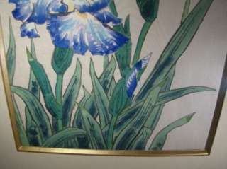 Original Framed Ukiyo e Woodblock Print Blue Iris  
