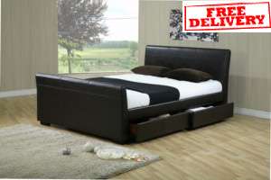 faux brown leather bedstead 5ft king size next day delivery
