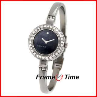 Gucci Ladies Diamond Black Flower Stainless Steel G Bangle 105 Watch 