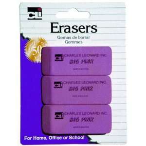 Charles Leonard Eraser   Pink Pencil   3/Card, 80793