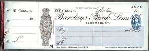 GB 1930s BARCLAYS BANK CHEQUE BOOK (S6421).  
