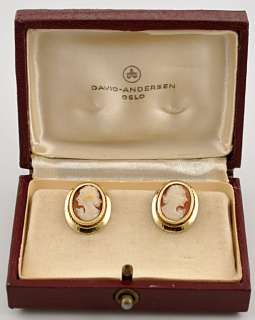 Pair of Pretty 14K Yellow Gold Cameo Screw Back Earrings  