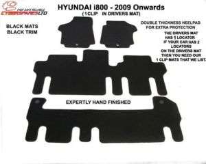 Hyundai i800 2009 onwards Black Tailored Car Mats 1CLIP  