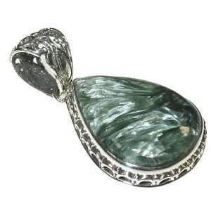  Teardrop Seraphinite and Sterling Silver Pendant