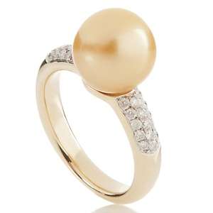   Cultured Imperial Golden South Sea Pearl and Diamond 14K Gold Ring at
