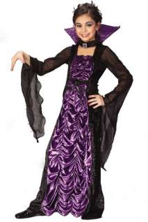 Child costume includes black velvet dress with purple coffin cloth 