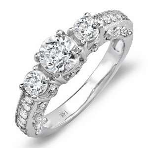  14k White Gold Round Diamond Ladies Bridal Semi Mount Ring 