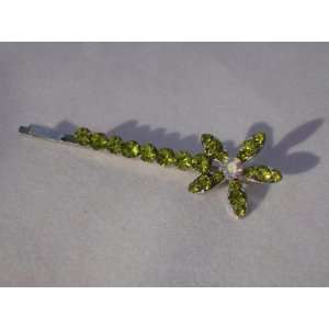  Celery Green Crystal Flower Hair Pin 