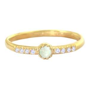   Yellow Gold Round Gemstone and Diamond Stackable Ring Opal, size6.5
