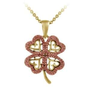 18k and Rose Gold over Silver Diamond Accent Four leaf Clover Necklace