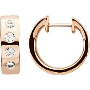  14K Rose Gold Diamond Hoop Huggy Earrings Jewelry