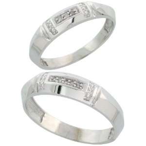 Sterling Silver Diamond Wedding Rings Set for him 5.5 mm and her 4 mm 