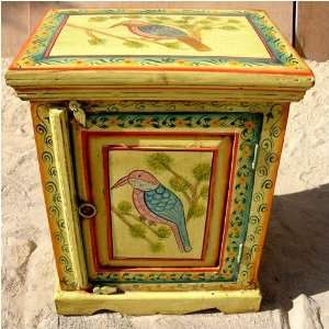   painted Side End Storage Table Cabinet Bird Wood Furniture & Decor